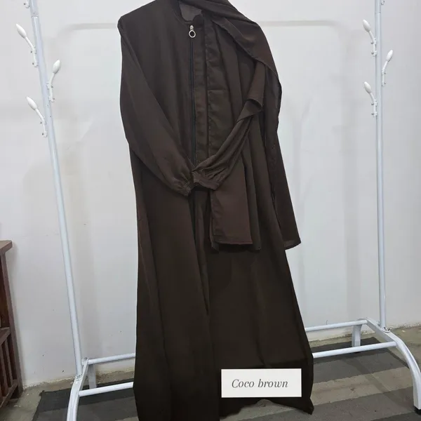 Brown_Crepe_Zipper_Abaya_For_Women