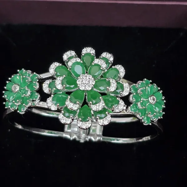 Green_Stainless_Steel_Emerald_With_American_Diamond_Flower_Design_Stone_Bangle