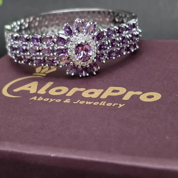 Purple_Stainless_Steel_Flower_Design_Stone_Bangle