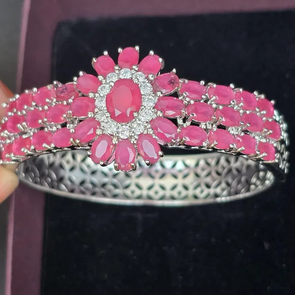 Pink_Stainless_Steel_Ruby_With_American_Diamond_Flower_Design_Stone_Bangle
