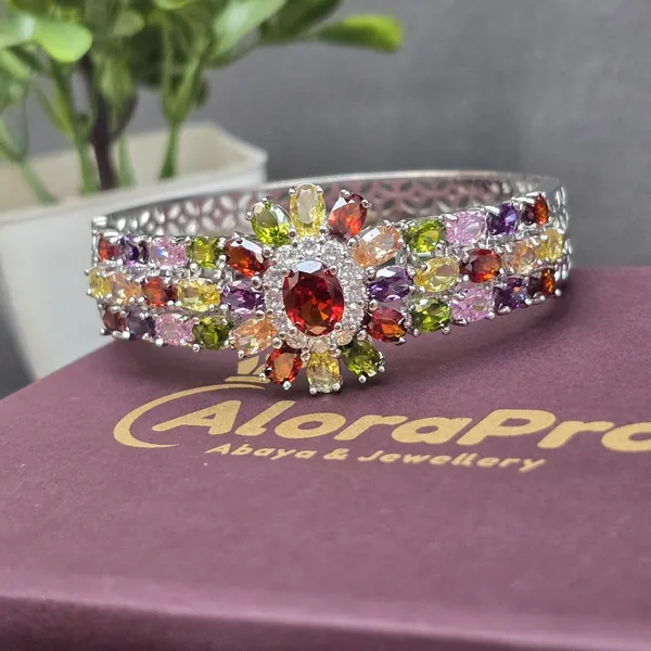 Multicolor_Stainless_Steel_Flower_Design_Stone_Bangle