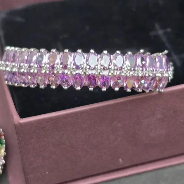 Purple_Stainless_Steel_Anti-Tarnish_&_Water_Resistant_Spinel_Oval_Design_Stone_Bangle_For_Women