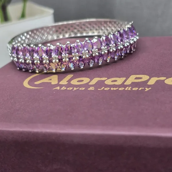 Purple_Stainless_Steel_Anti-Tarnish_&_Water_Resistant_Spinel_Oval_Design_Stone_Bangle_For_Women