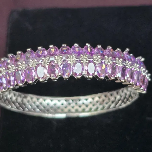 Purple_Stainless_Steel_Anti-Tarnish_&_Water_Resistant_Spinel_Oval_Design_Stone_Bangle_For_Women