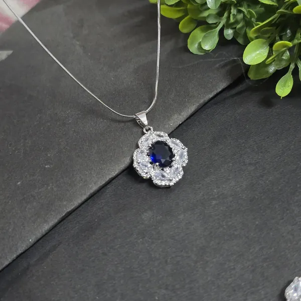 Blue_Stainless_Steel_Sapphire_With_American_Diamond_Pendant_Set