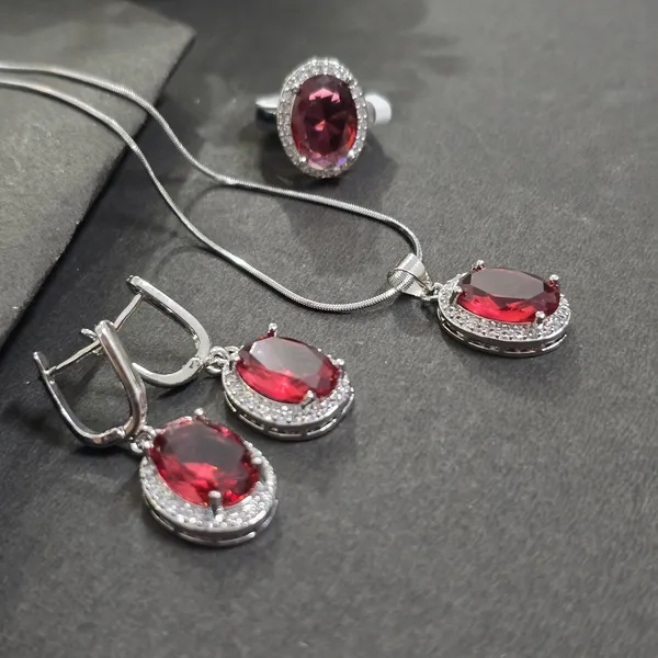Red_Stainless_Steel_Anti-Tarnish_&_Water_Resistant_Garnet_Pendant_Set_For_Women
