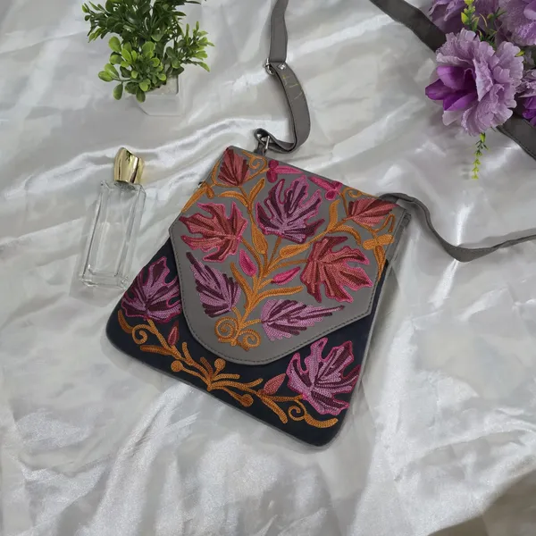 Grey_&_Blue_Leather_Sling_Bag_For_Women_&_Girls