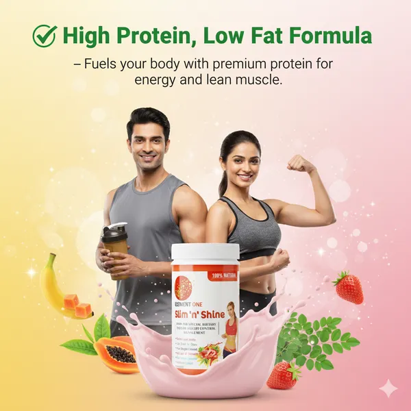 Element_One_Slim_N_Shine_–_Banana_with_Strawberry_Flavour_|_Herbal_Slimming_Protein_Powder_for_Weight_Loss,_Fair_&_Glowing_Skin_|_High_Protein,_Low_Fat,_Ayurvedic_Formula_with_No_Added_Sugar