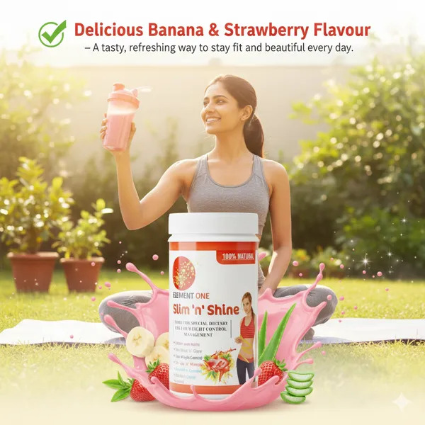 Element_One_Slim_N_Shine_–_Banana_with_Strawberry_Flavour_|_Herbal_Slimming_Protein_Powder_for_Weight_Loss,_Fair_&_Glowing_Skin_|_High_Protein,_Low_Fat,_Ayurvedic_Formula_with_No_Added_Sugar