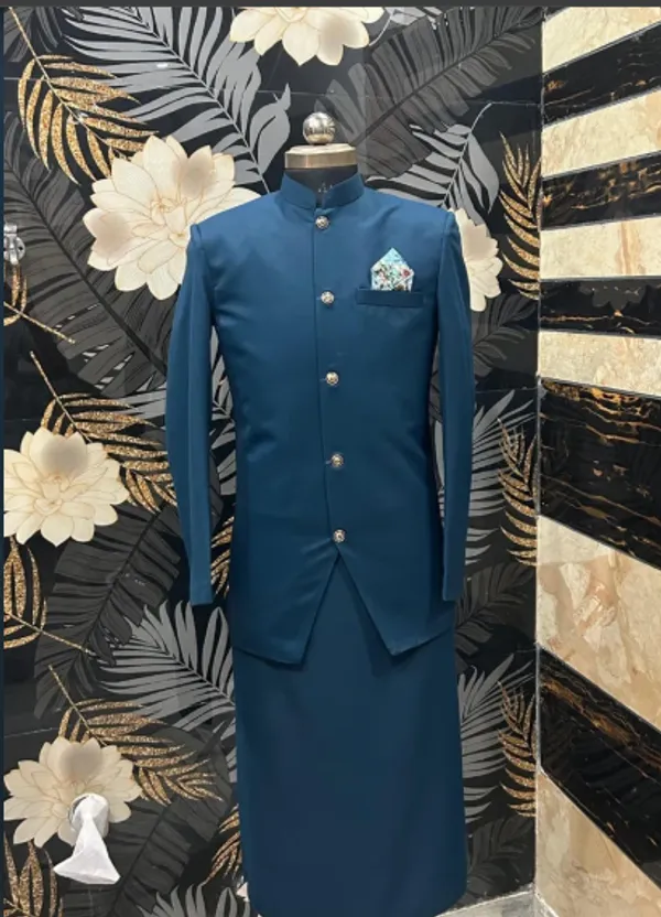 Navy_Blue_Polycotton_Fabric_Single_Centered_Button_With_Apron_Catering_Stewards_Service_Coat