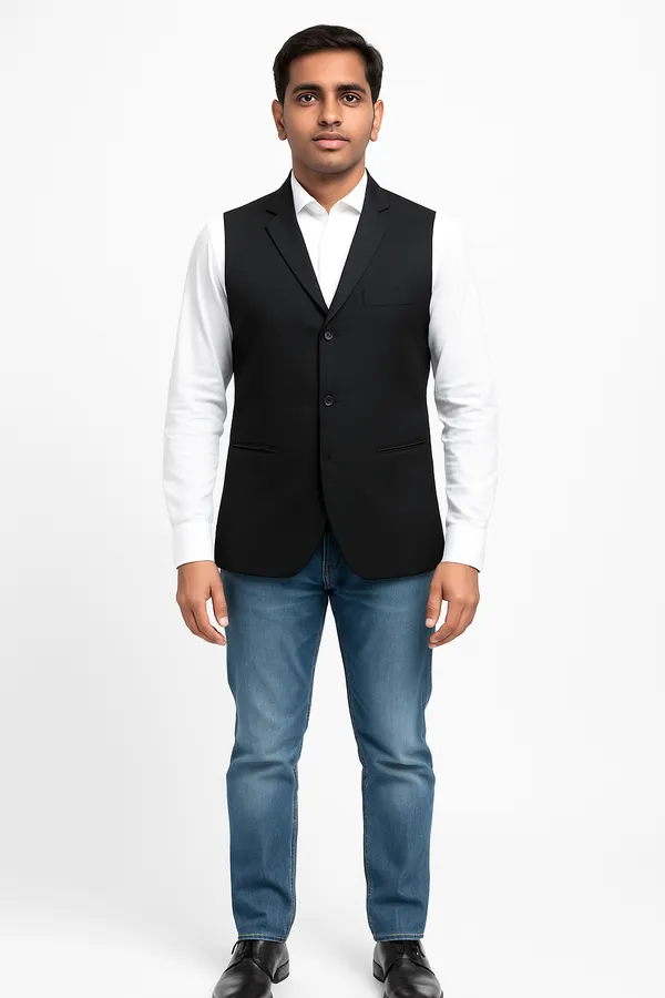 Black_V_Neck_Design_Black_Catering_Stewards_Service_Waist_Coat