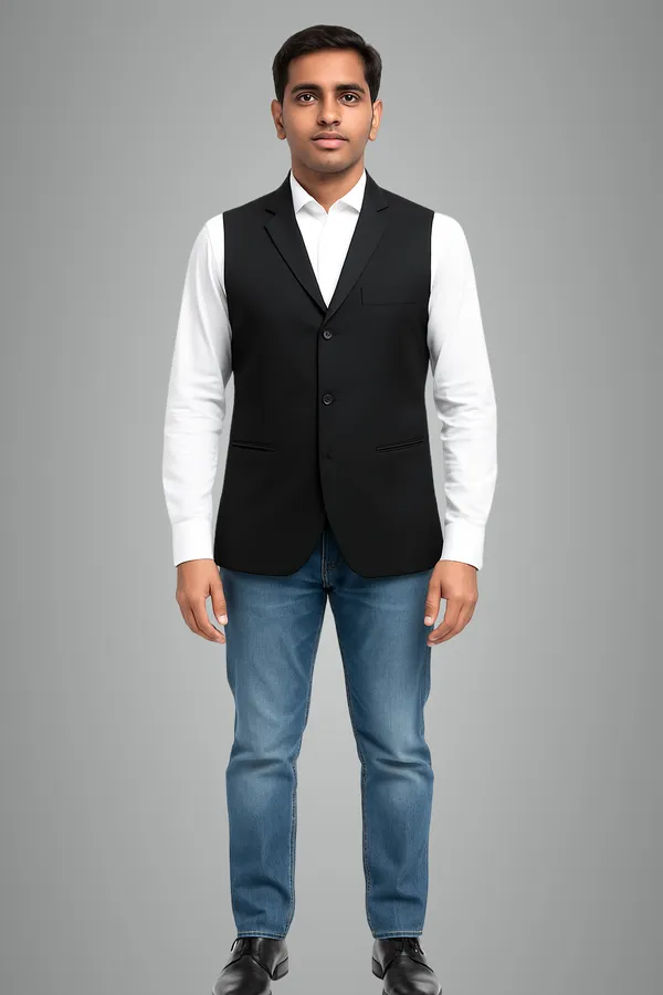 Black_V_Neck_Design_Black_Catering_Stewards_Service_Waist_Coat
