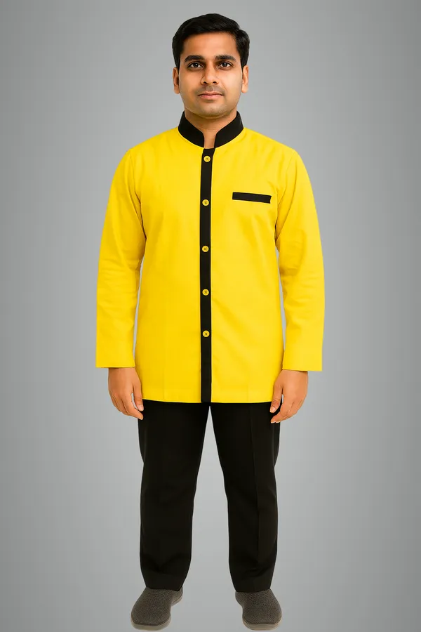 Yellow_with_Black_Lining_single_centered_Button_Catering_stewards_Uniform_set