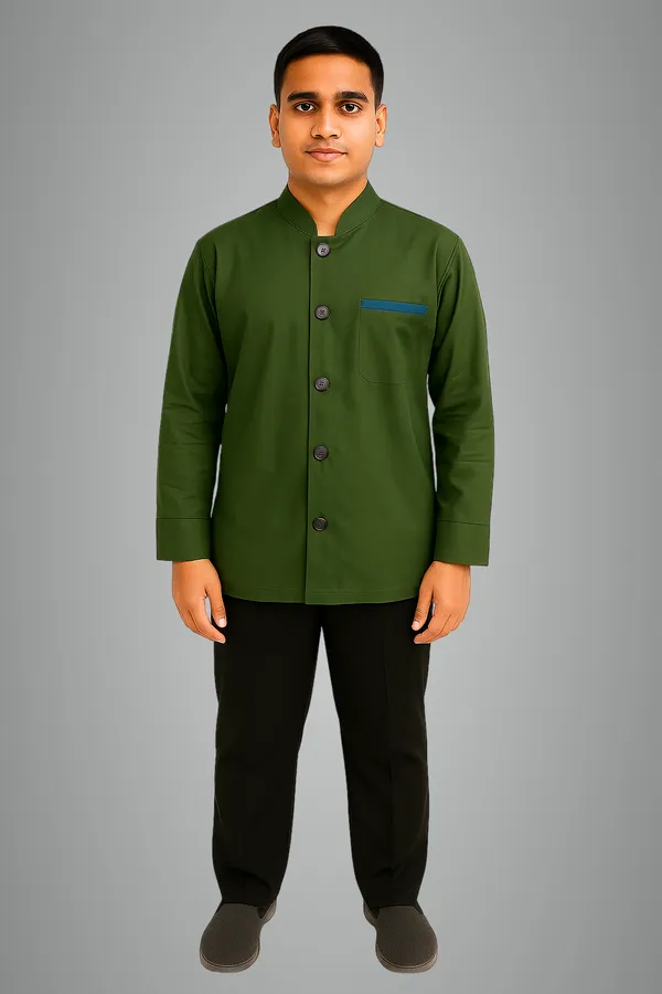 Green_with_Blue_pocket_strip_Cotton_Fabric_House_Keeping_Uniform