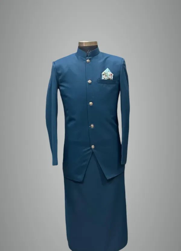 Navy_Blue_Polycotton_Fabric_Single_Centered_Button_With_Apron_Catering_Stewards_Service_Coat