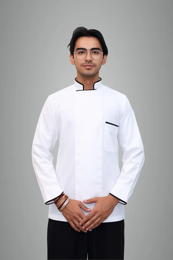 White_Professional_Look_Cotton_Piping_Chef_Coat