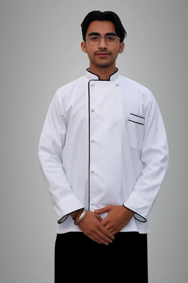 White_Professional_Look_Cotton_Piping_Chef_Coat