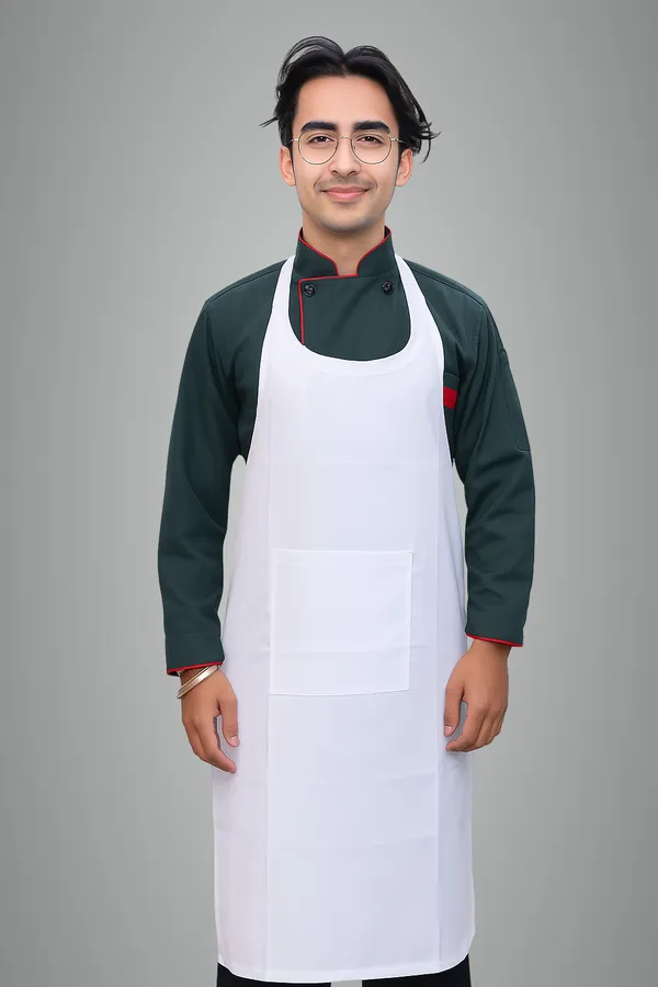 White_&_Dark_Green_Professional_Look_Cotton_Half_Apron_(_Combo_Of_2_)