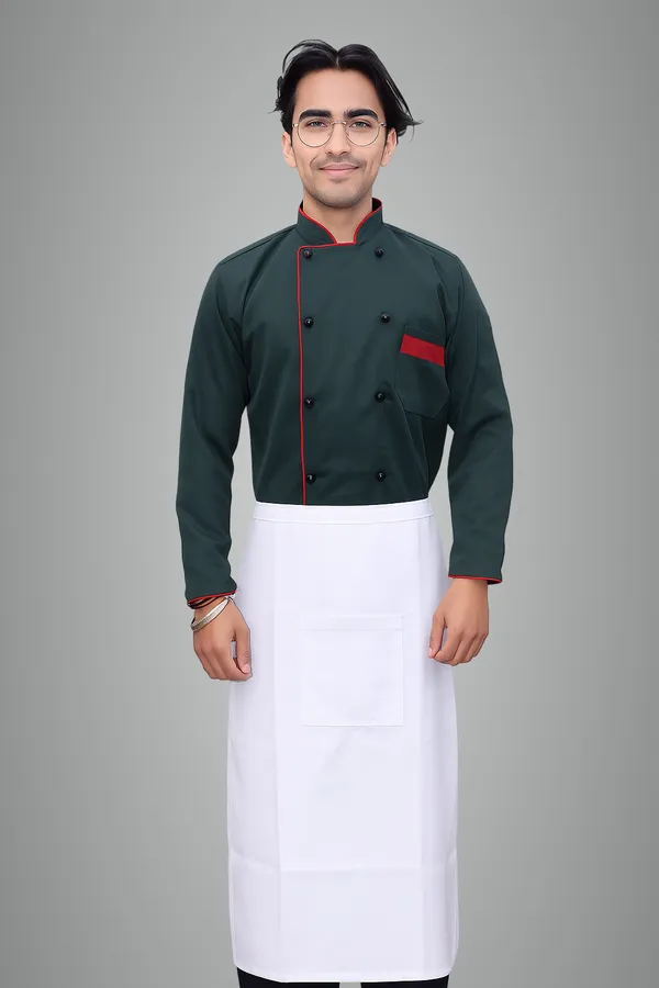 White_&_Dark_Green_Professional_Look_Cotton_Half_Apron_(_Combo_Of_2_)