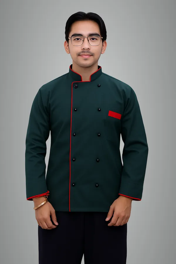 Green_Professional_Look_Cotton_Piping_Chef_Coat