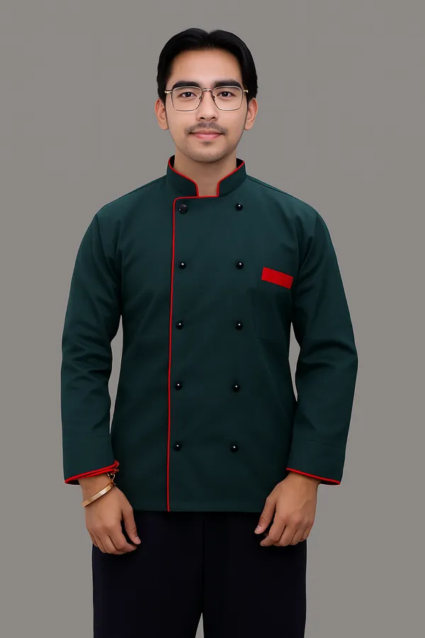 Green_Professional_Look_Cotton_Piping_Chef_Coat