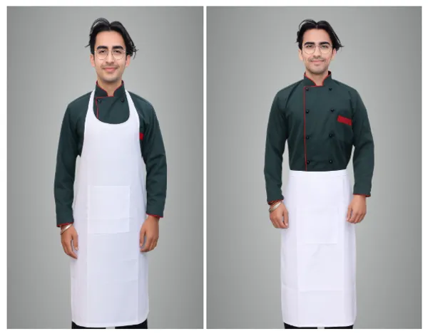 White_&_Dark_Green_Professional_Look_Cotton_Half_Apron_(_Combo_Of_2_)