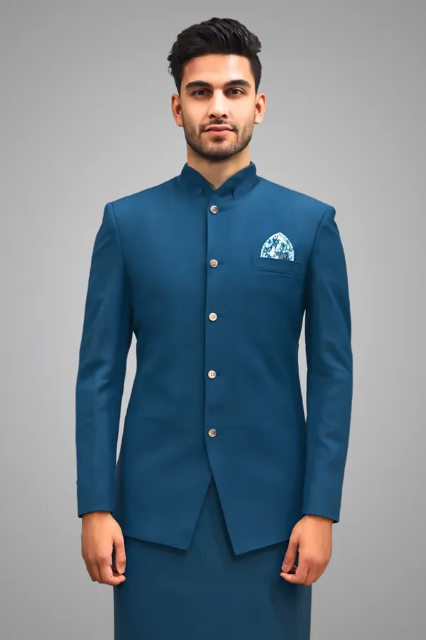Navy_Blue_Polycotton_Fabric_Single_Centered_Button_With_Apron_Catering_Stewards_Service_Coat