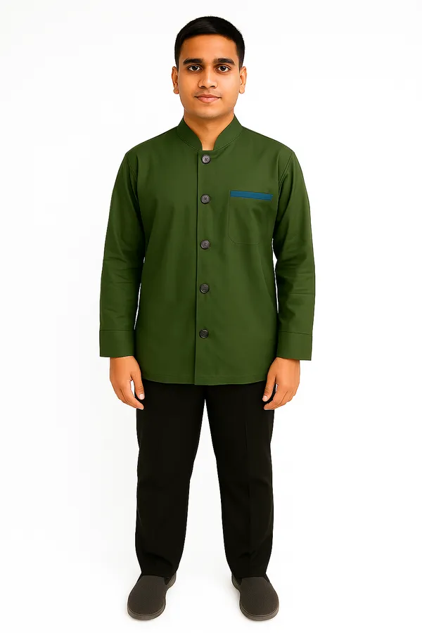 Green_with_Blue_pocket_strip_Cotton_Fabric_House_Keeping_Uniform