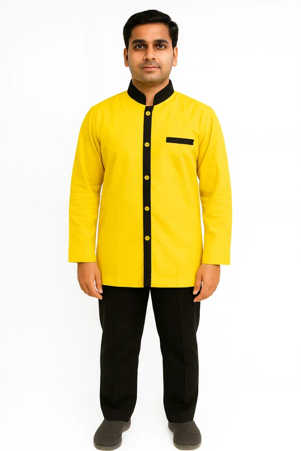 Yellow_with_Black_Lining_single_centered_Button_Catering_stewards_Uniform_set