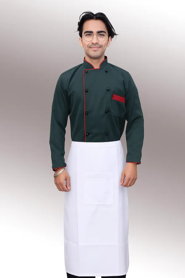 White_&_Dark_Green_Professional_Look_Cotton_Half_Apron_(_Combo_Of_2_)
