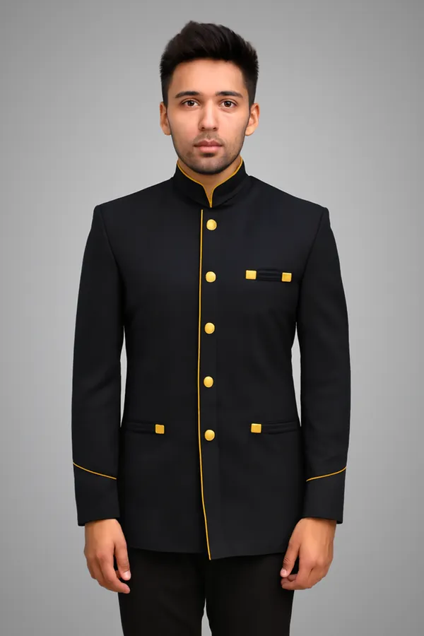 Black_With_Gold_Piping_Jodhpuri_Design_Catering_Stewards_Service_Coat