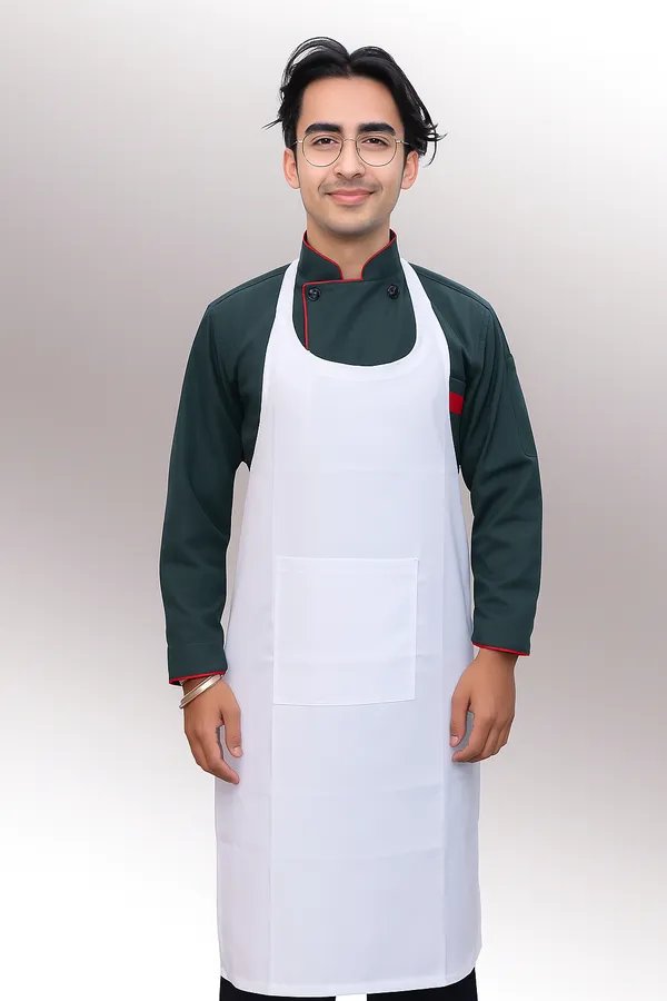 White_&_Dark_Green_Professional_Look_Cotton_Half_Apron_(_Combo_Of_2_)