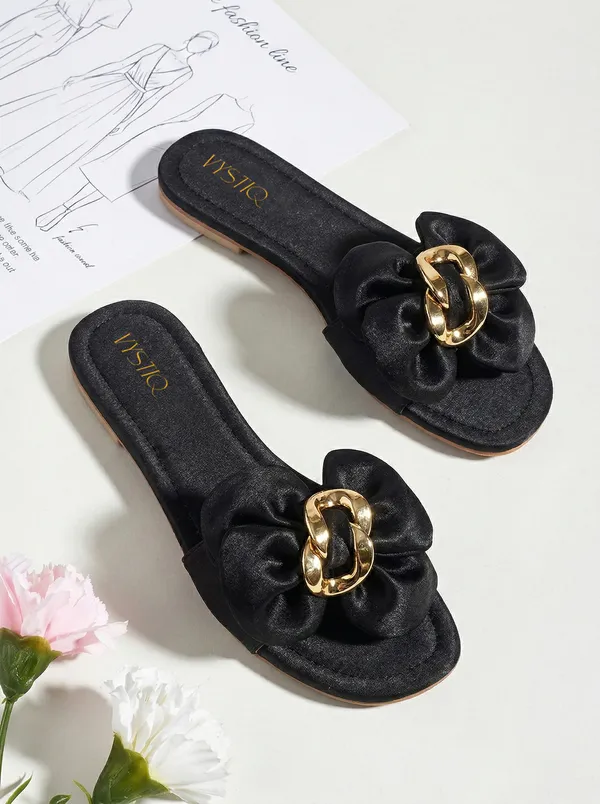 Women's_Slip-On_Flats_with_Bow_Detail_&_Gold_Chain_Accent