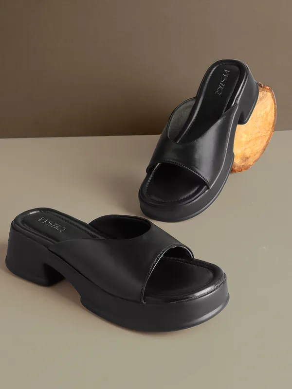 Black_Faux_Leather_Casual_2_inch_Heel_Sandal_For_Women