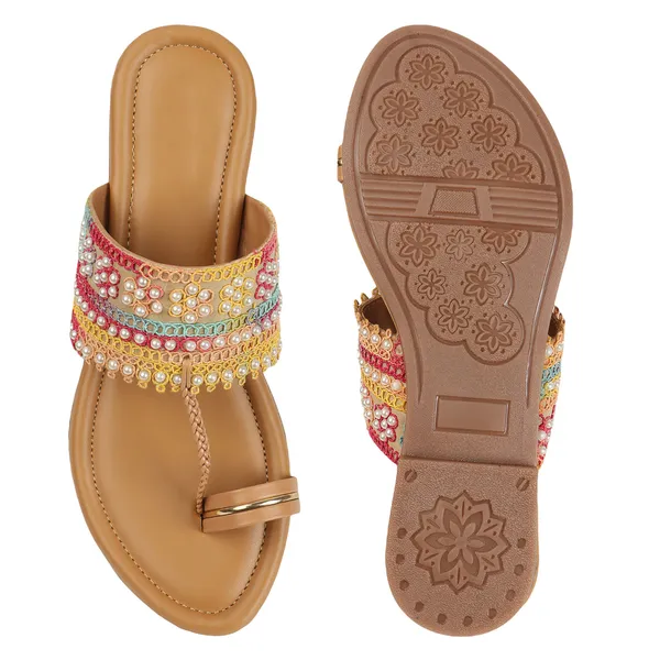 Elegant_Pearl_Embellished_Kolhapuri_Flat_Sandal_for_Women_with_Soft_Comfort_Sole_and_Ethnic_Festive_Design