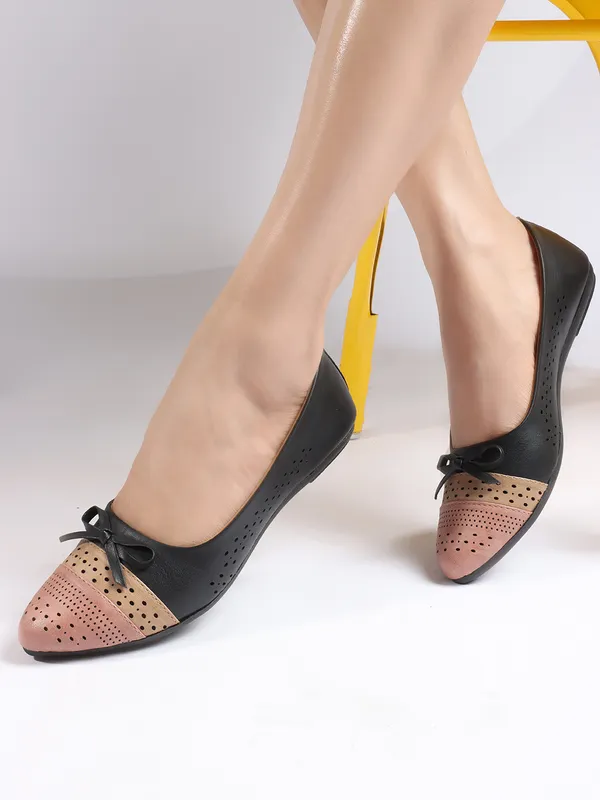 Black_and_Perforated_Ballerina_Flats_with_Bow_Design_and_Soft_Cushioned_Insole_for_Women