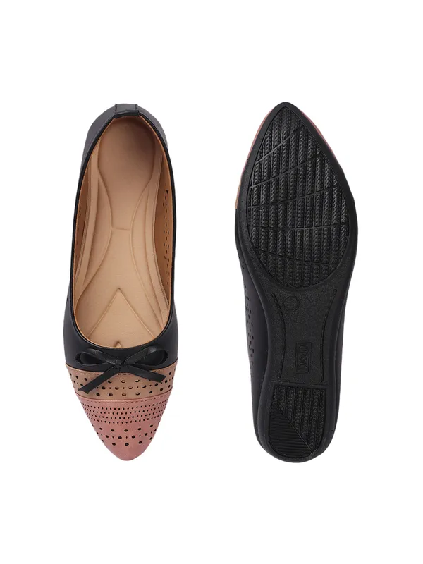Black_and_Perforated_Ballerina_Flats_with_Bow_Design_and_Soft_Cushioned_Insole_for_Women