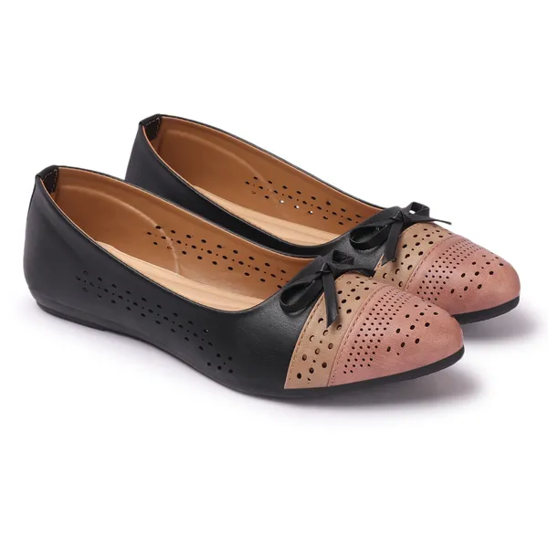 Black_and_Perforated_Ballerina_Flats_with_Bow_Design_and_Soft_Cushioned_Insole_for_Women