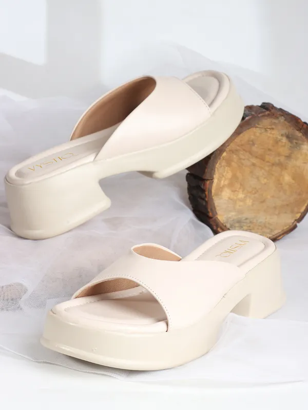 Cream_Faux_Leather_Casual_2_inch_Heel_Sandal_For_Women