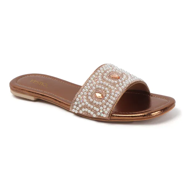 These_flat_slide_sandals_feature_a_metallic_bronze_finish_on_the_footbed_and_sole