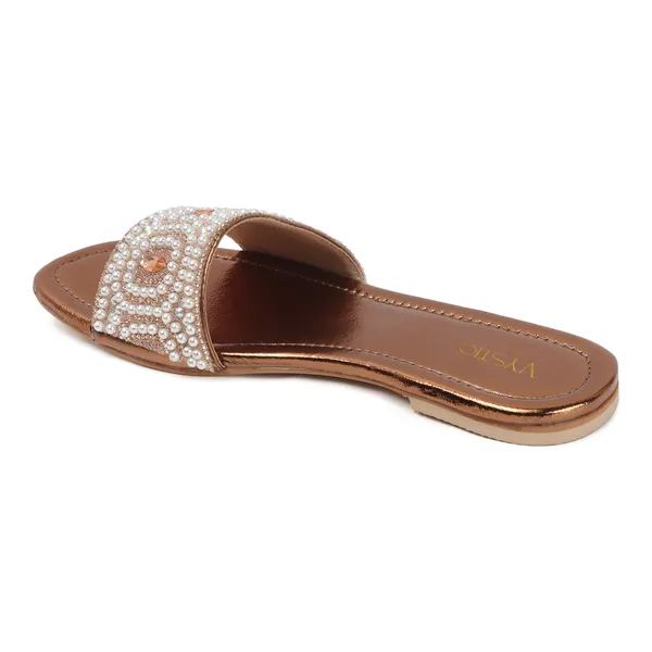 These_flat_slide_sandals_feature_a_metallic_bronze_finish_on_the_footbed_and_sole