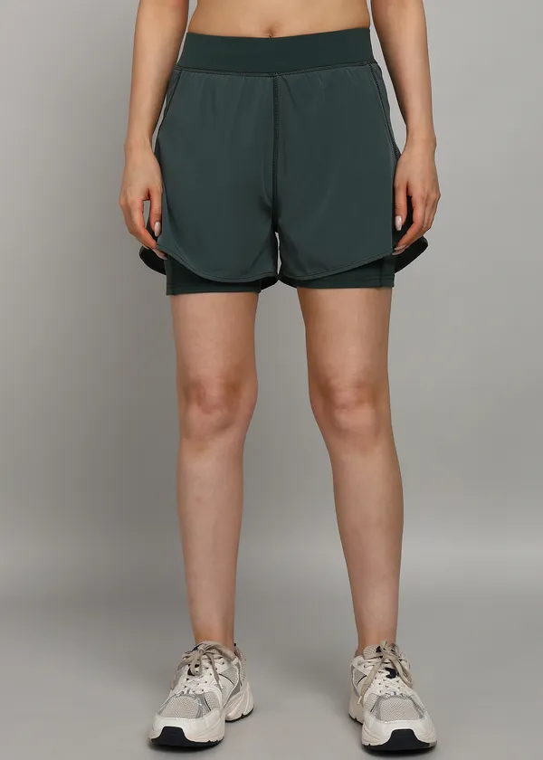 English_Green_2_In_1_Compression_Solid_Shorts