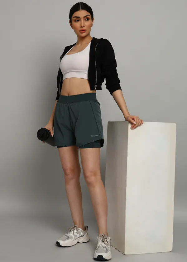English_Green_2_In_1_Compression_Solid_Shorts