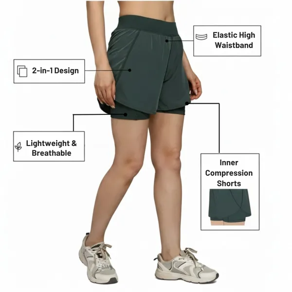 English_Green_2_In_1_Compression_Solid_Shorts