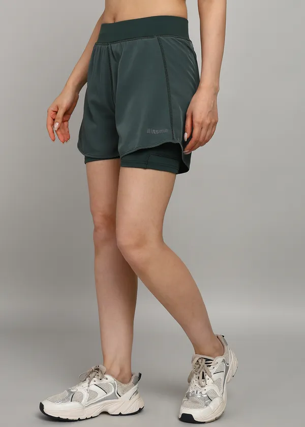 English_Green_2_In_1_Compression_Solid_Shorts