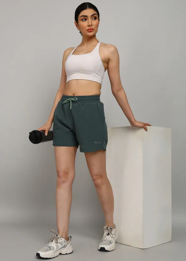 English_Green_Solid_Shorts_For_Women