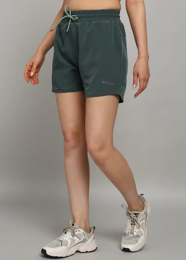 English_Green_Solid_Shorts_For_Women
