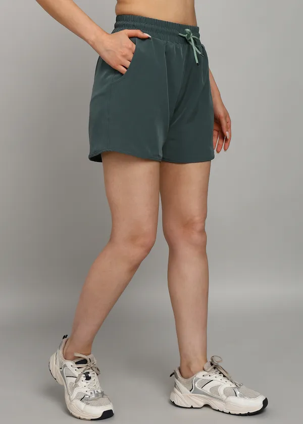English_Green_Solid_Shorts_For_Women