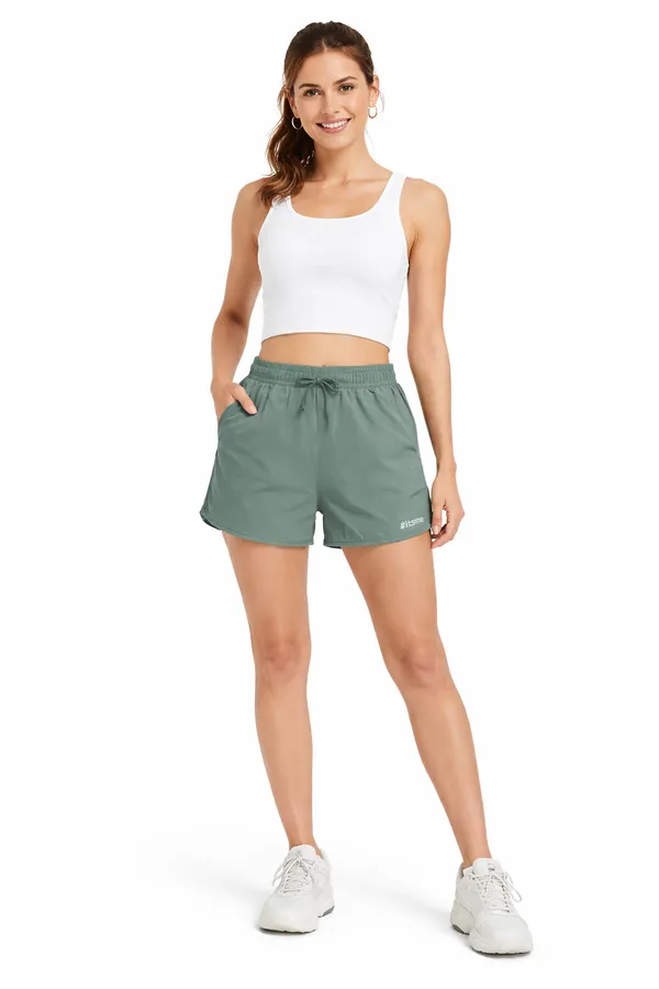 Light_Green_Polyester_&_Ns_Lycra_Solid_Shorts_For_Women