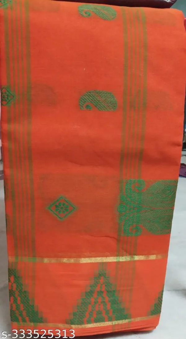 Orange_Bengali_Pure_Cotton_Handloom_Saree_-_Bengal_Tant_Saree_Daily_Wearwithout_Blouse_For_Women